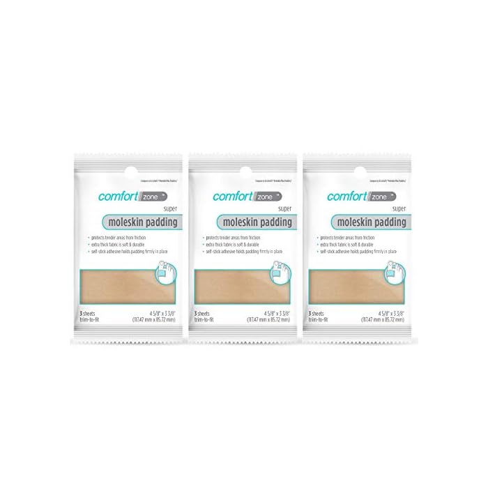 Comfort Zone Super Moleskin Padding, Protects Tender Areas of The Foot from Friction, Light Brown, 3 Count, Pack of 3