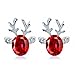 Sandistore Crystal Gemstone Earrings luxury three dimensional Christmas reindeer earing (Red)