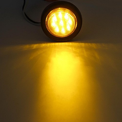 Partsam 10x Amber 2" Round 9 LED Trailer Side Marker Lights, Sealed LED Trailer Clearance Lights, Grommet and Pigtails Included, Amber Round Led Lights