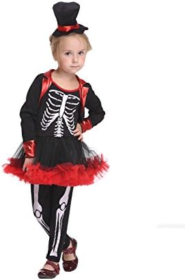 Girlscos Girl's Skeleton Costume 4 Piece Suit Kids Halloween Cosplay Costumes Small Black