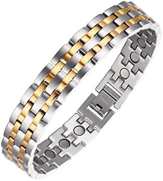 moocare Mens Magnetic Bracelet Two Tones Health Therapy Bracelet Link Chain Golf Wristbands for Arthritis