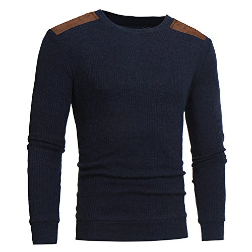 Simayixx Tops for Men, Oxford Dress Shirts Mens Solid Patchwork Beefy Muscle Blouse Tunic Tee Loose Warm Pullover Sweaters