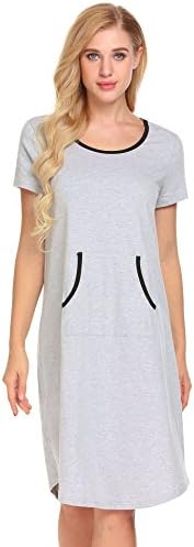 Women's Short Cap Sleeve Nightgown O-Neck Bamboo Sleepwear Dress with Eye Mask
