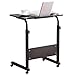 Height Adjustable Wooden Laptop Table Computer Standing Desk with Tablet iPad Slot Mobile Workstation with Wheels (Black)