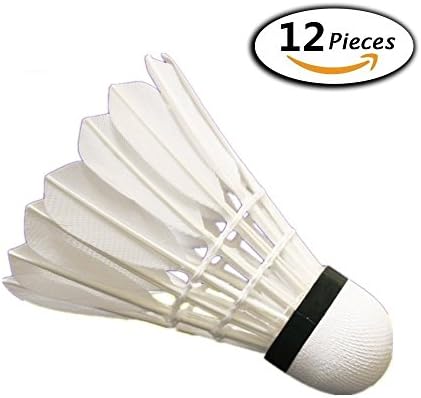 AKEDS 12-Pack Advanced Goose Feather Shuttlecocks, Hight Speed Badminton Balls Training Sport Feather Shuttlecocks Badminton Ball Game, Cylinder Packaging (12 Pack White)