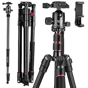 MACTREM 80″ Camera Tripod, DSLR Tripod Heavy Duty for Travel, 360 ° Ball Head Professional Aluminum Tripod & Monopod with Carry Bag Compatible with Canon Nikon Sony Camcorder Phone, 33lb Load