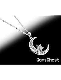 GemsChest - Colgante de plata de ley con circonita cúbica, diseño de luna