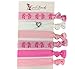 SportyBella Ballet Hair Ties – 7-Pack No-Crease Hair Elastics with Ballerina Print and Heart Charm – Dance Accessories and Gifts for Girls, Teams Favors, or Recitals
