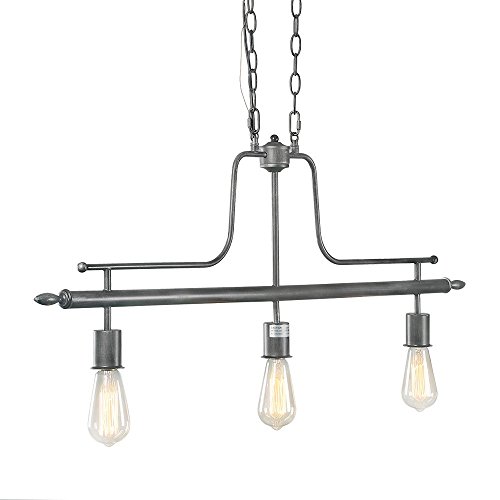 LOG BARN 3-Light Linear Billiard Island Chandeliers Antique Silver Pool Table Lights