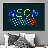 Framed Canvas Wall Art Illuminated Words 3D Industrial Inspirational Multicolor Neon Pop Art Quotes Typography Urban - 16x24 inches