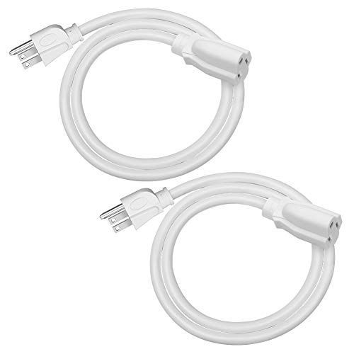 Photo 1 of DEWENWILS 3 Foot Extension Cord, 16 AWG SJTW Weatherproof Power Cable for Indoor Outdoor Use, 3 Prong Grounded Outlets Plugs, ETL Listed, White, 2 Pack