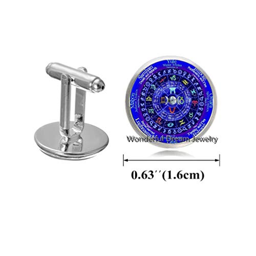 Waozshangu Zodiac Wicca Logo Cufflinks Cuff Links Pentagram Wiccan Chain Choker Statement Necklac Men Jewelry Women Gift，PU182