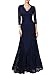 Miusol Women's Floral Lace 2/3 Sleeves Long Bridesmaid Maxi Dress (Small, Navy Blue)