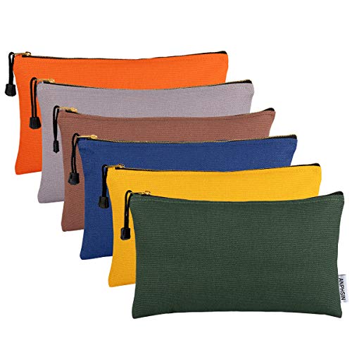 ANPHSIN 6 Pack Canvas Tool Bags Heavy Duty 16 oz. Canvas Tool Multipurpose Pouch Tote Bag with Dependable Metal Zippers
