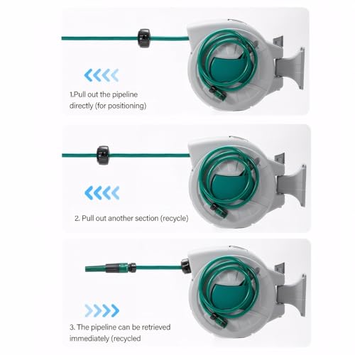 Retractable Garden Hose Reel 65ft 1/2'' Auto Rewind Hose Reels for Outside,Wall-Mounted Outdoor Hose, 180° Rotation (20m+2m)