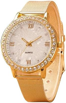 Classy Women Ladies Crystal Roman Numerals Gold Mesh Band Dress Wrist Watch elephant rhinestone cheap (S, Gold)