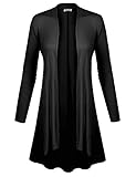 BIADANI Women Long Sleeve Classic Lightweight Open Front Jersey Cardigan Black X-Large