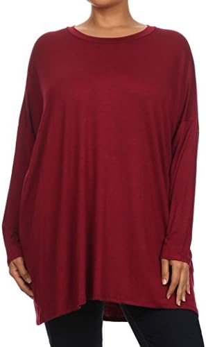 Fashion Stream Plus Size Solid Long Sleeve Drape A-Line Tunic Top Made In USA