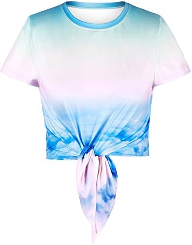 ABCHIC Women's Knot Front Crop Top T-Shirts Crewneck Short Sleeve White One Size Fit for Over 14 Years Old Big Girls
