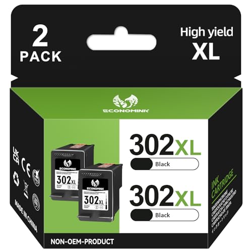 Economink Remanufactured 302 Ink Cartridge for HP 302 Ink 302 for DeskJet 2130 3634 3636 OfficeJet 3833 5220 3831 3830 5232 Envy 4525 4527 4520 (Black, 2-Pack)