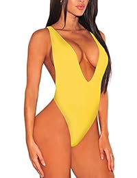 VamJump Trajes de baño de una sola pieza con escote en V profundo sin espalda, talle alto, corte alto para dama