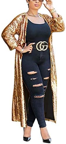 cnFaClu Womens Cover Up Long Sleeve Glittery Sequins Open Front Cardigan Coat Outwear