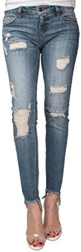 Eunina Women's Distressed Low Rise Skinny Step Hem Jeans (Size 9)