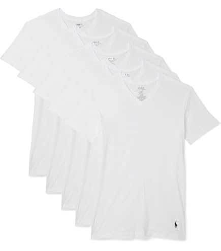 POLO RALPH LAUREN 5 Pack Slim Fit Crews 5 White/Cruise Navy SM at