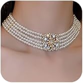 Octwine 1920s Dainty Boho Rhinestones Pearls Short Choker Necklace Chain Multilayer Choker Necklaces