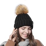 Womens Knitted Winter Pom Beanie Hat Faux Fur Pom Pom bobble Hat beanie for girls