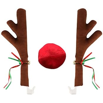 ZATAYE Car Reindeer Antlers & Nose - Window Roof-Top & Grille Rudolph Reindeer Jingle Bell Christmas Costume Auto Accessories