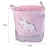 Urijk Unicorn Toy Storage Basket, Baby Hamper Kid Girl Laundry Basket Nursery Hamper, Waterproof Cute Cartoon Round Canvas Foldable Toy Organizer for Office Bedroom Dorm, Dia 13” x 16”H