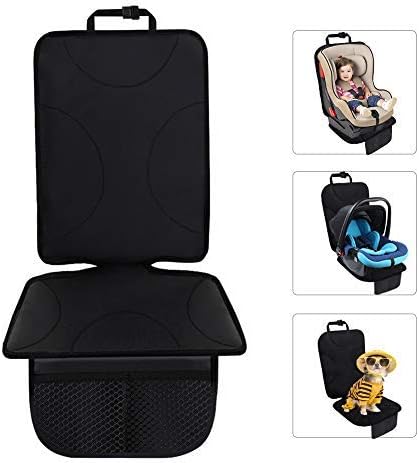 Qhui Car Seat Protector with Mesh Pockets, Isofix Triple Types Slip Proof Backing Car Seat Covers for Child, Baby Seats and Pets