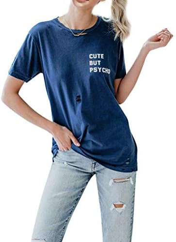 ZJP Women Cute BUT Psycho Letter Print Tees Hollow Out Short Sleeve Shirts Tops