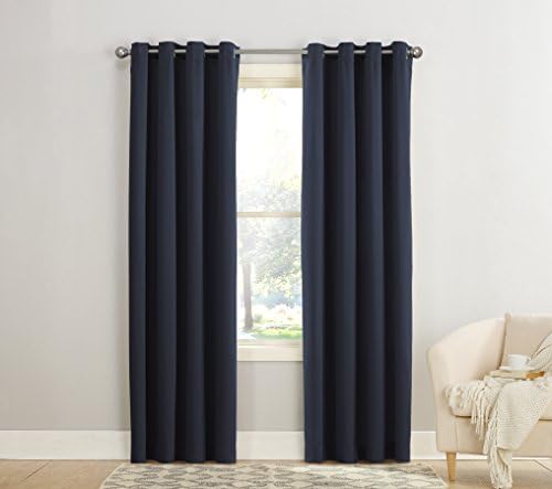 Sun Zero Barrow Energy Efficient Grommet Curtain Single Panel, 54" x 84", Navy Blue