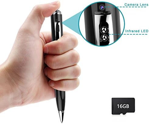 Conbrov Spy Pen Camera, HD 1080P Hidden Camera Pen with Night Vision, Mini Portable Video Recorder Max 3 Hours Recording, No Audio, 16GB Card Included