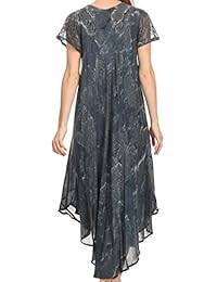 Sakkas Sayli vestido caftán   túnica larga con teñido batik y bordado, manga casquillo, cuello amplio