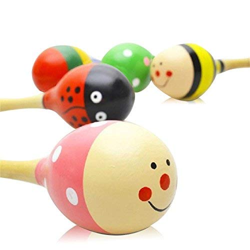 Wicemoon 2 Piezas De Madera Martillo De Arena De Juguete De Pelota De Bebe Colorido Estilo De Dibujos Animados Campana Sonajero Instrumento De Percusion Juguetes Para Ninos Y Ninos Color Al Azar