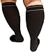 Compression Socks Woman XWide Calf - Firm Gradient Support, Ankle and Arch Support. Knee High | Plus Size Premium Cotton Hosiery with padded soles | Black, Extra Wide Size