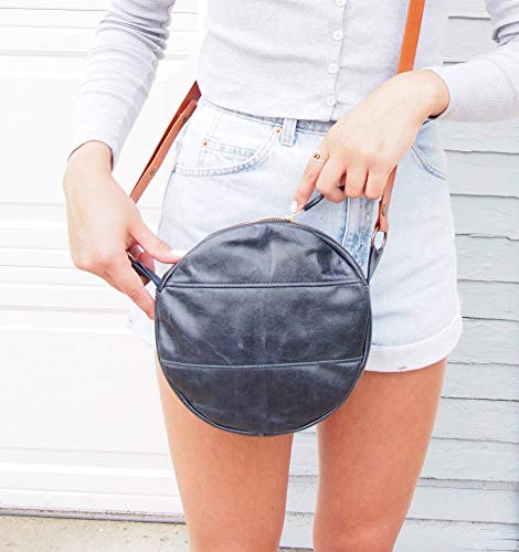 Leather Navy Blue Crossbody Round Canteen Purse