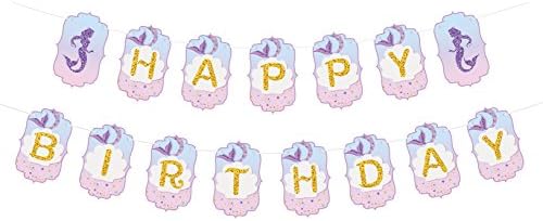 Mermaid Happy Birthday Banner, Themed Birthday Party Background Wall Decoration Supplies