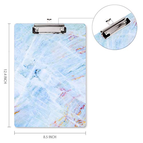 Decorative Clipboard, Marble Clipboard, Designed Clipboard, WAVEYU Cute Hardboard Office Clipboard with Low Profile Clip for Students Classroom School and Office Use, Blue (12.5"x8.5") - Thumbnail 2