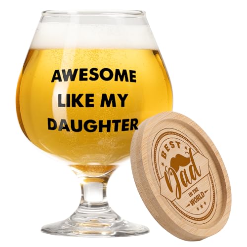 Blumuze Fathers Day Dad Gifts,510ml Beer Glass with Coaster Birthday Gift for Dad, Christmas Presents for Daddy from Daughter, Beer Gift for Men