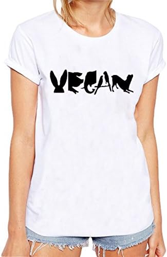 Yyicool Vegan Spelled With Animals Print Women Tshirt Cotton Casual Funny T Shirt For Lady Girl Tops (White, 2XL)