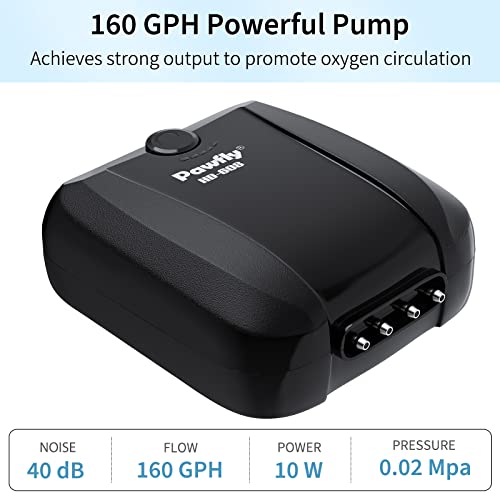 Pawfly Aquarium 160 GPH Air Pump with 4 Outlets Adjustable Quiet Oxygen