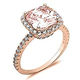 Blue Apple Co. Sterling Silver Halo Solitaire Ring Rose Tone Rhodium PL Cushion Cut Simulated Morganite Clear CZ Accent