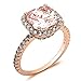 Blue Apple Co. Sterling Silver Halo Solitaire Ring Rose Tone Rhodium PL Cushion Cut Simulated Morganite Clear CZ Accent