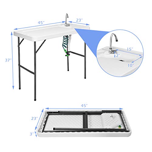 GYMAX Fish Cleaning Table with Sink, Folding Fish Cleaning Station with Faucet, Spray Cleaner