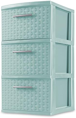 Sterilite 3 Weave Tower Plastic Storage Drawer Organizer, Aqua Ocean, Set of 2