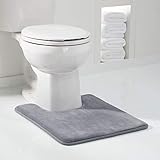 Genteele Memory Foam Toilet Bathroom Rugs U-Shaped Contour Toilet Mat, Non Slip, Machine Washable, Absorbent, Super Cozy Velvet Bathroom Toilet Carpet, 20 inches X 24 inches Contour, Gray